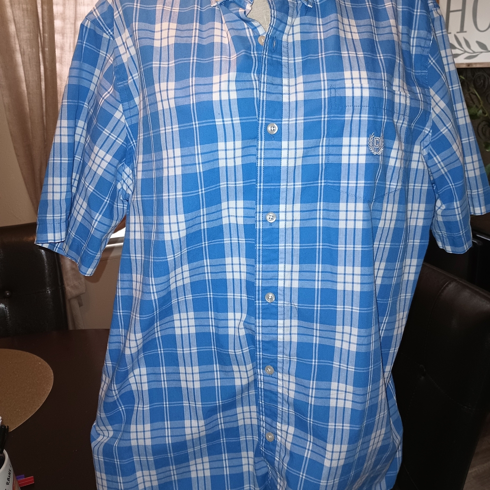Chaps Blue and White Plaid Casual Shirt